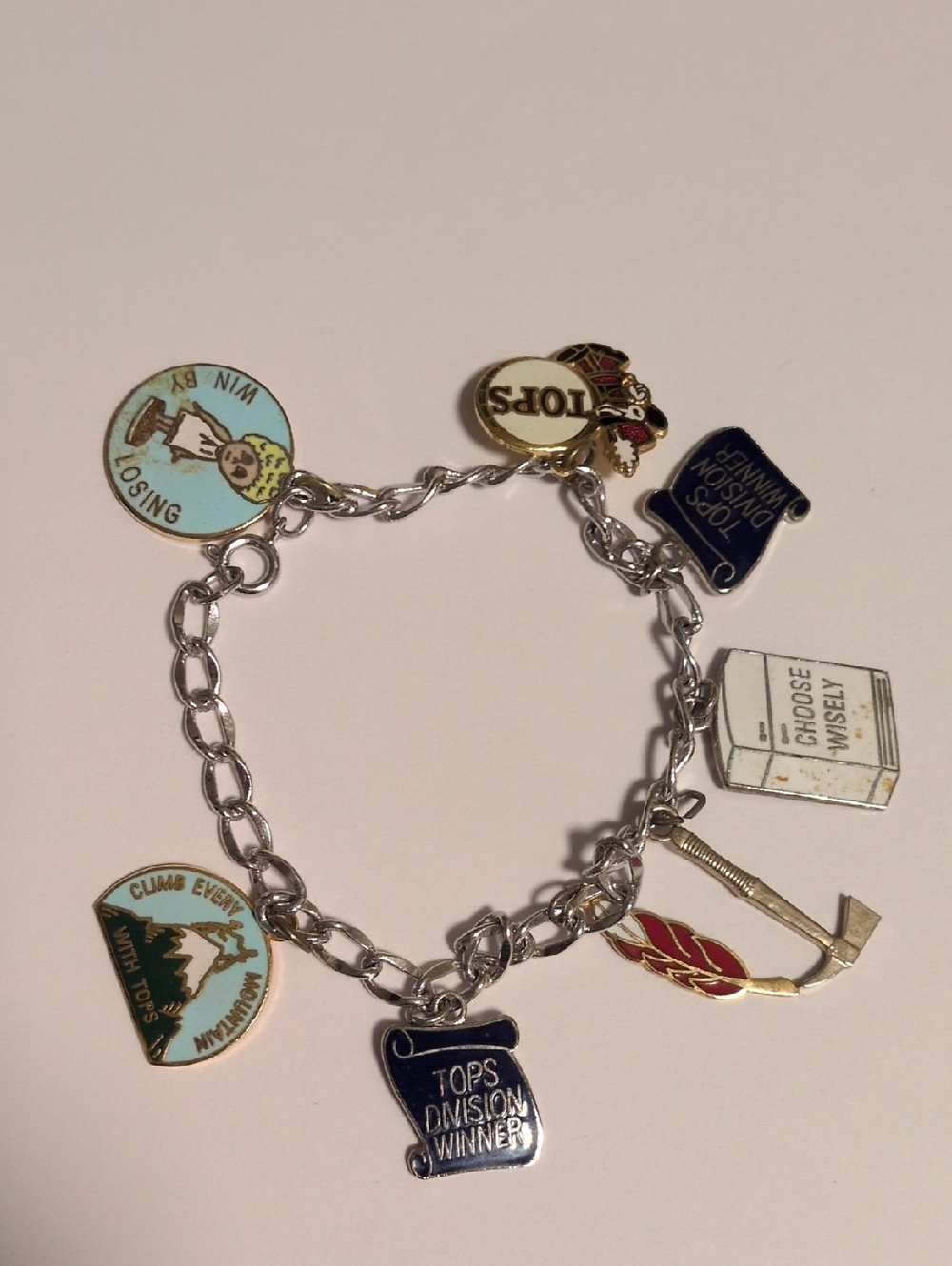 Vintage Tops Division Silver Weight Loss Charm‎ Bracelet - Blue and White Charms